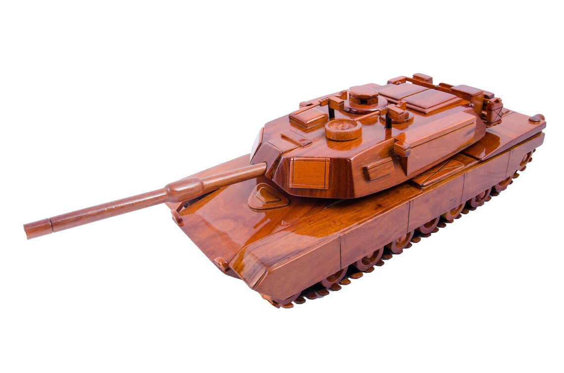 M-1 Abrams Tank wood model, Mahogany wood model handcrafted , Free white turntable