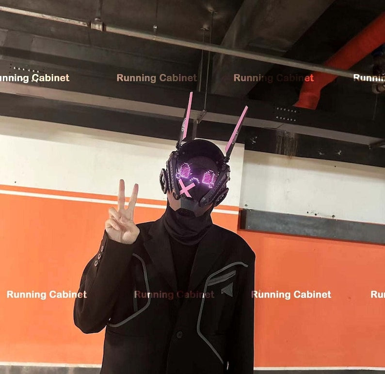 Bluetooth Cyberpunk Bunny Mask | Rave Mask | Cyberpunk Helmet | Techear Mask | Masquerade Mask | Cyberpunk 2077 | Cyberpunk Cosplay Merch