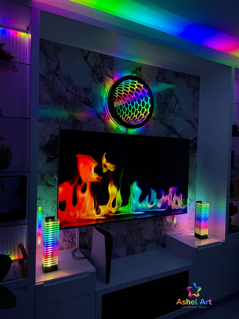 Aesthetic room decor, RGB LED light, sound reactive, modern home floor lamp, gaming mood light, LED art