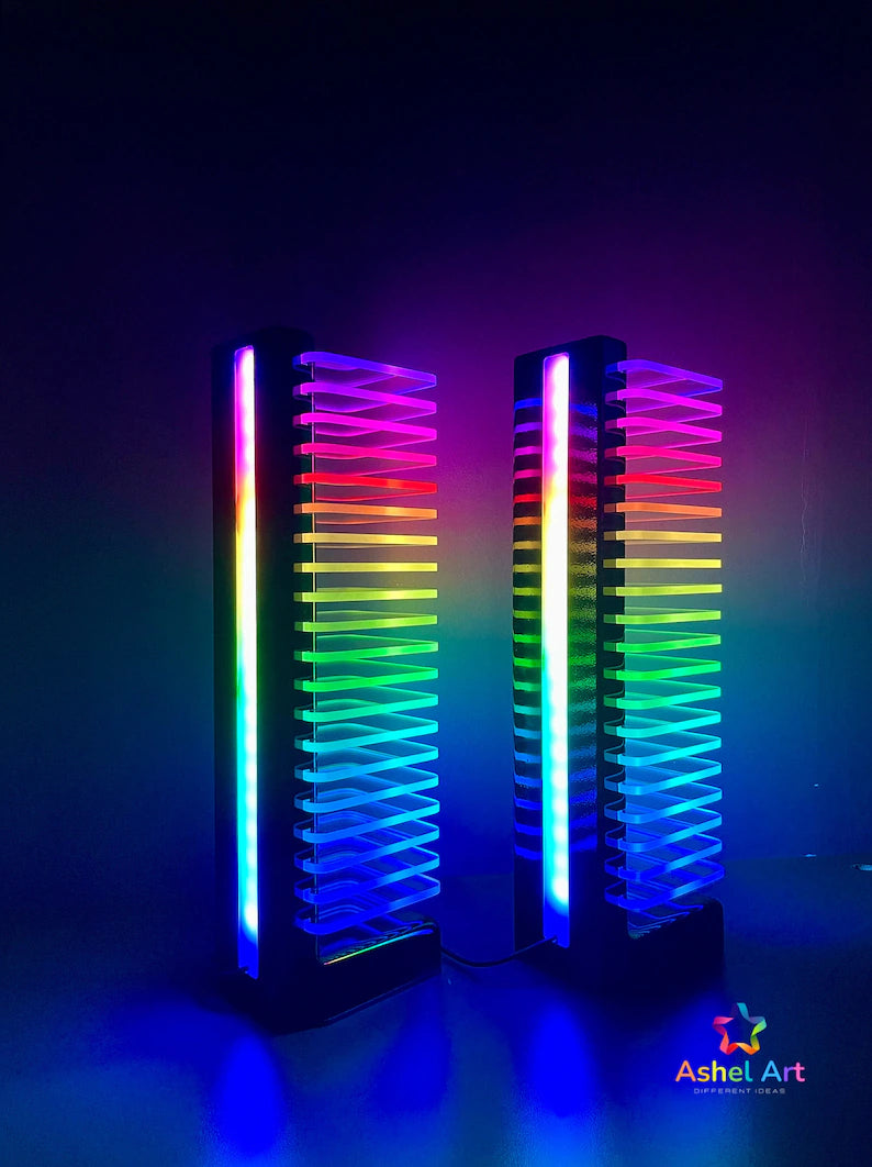 Aesthetic room decor, RGB LED light, sound reactive, modern home floor lamp, gaming mood light, LED art